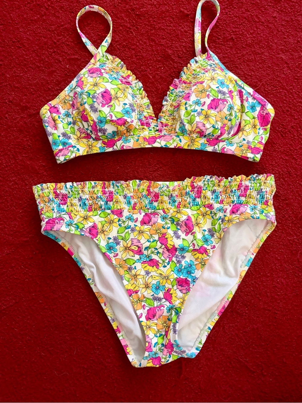 Women’s Floral Two-Piece Swimsuit Bikini - Yellow Pink Blue
